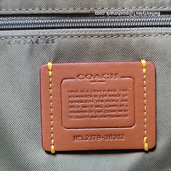COACH Taylor Polished Pebbled Leather Large Tote- Army Green color ⭐ - Picture 14 of 16
